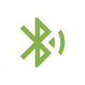 Green Bluetooth symbol with signal waves.
