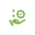 Hand with gear and stars icon.