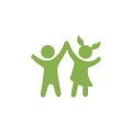Children icon holding hands in green.