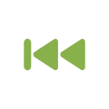 Green rewind symbol inside a white circle.
